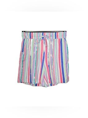Bettina Star Pastel Striped High Waist Drawstring Shorts Women M Summer